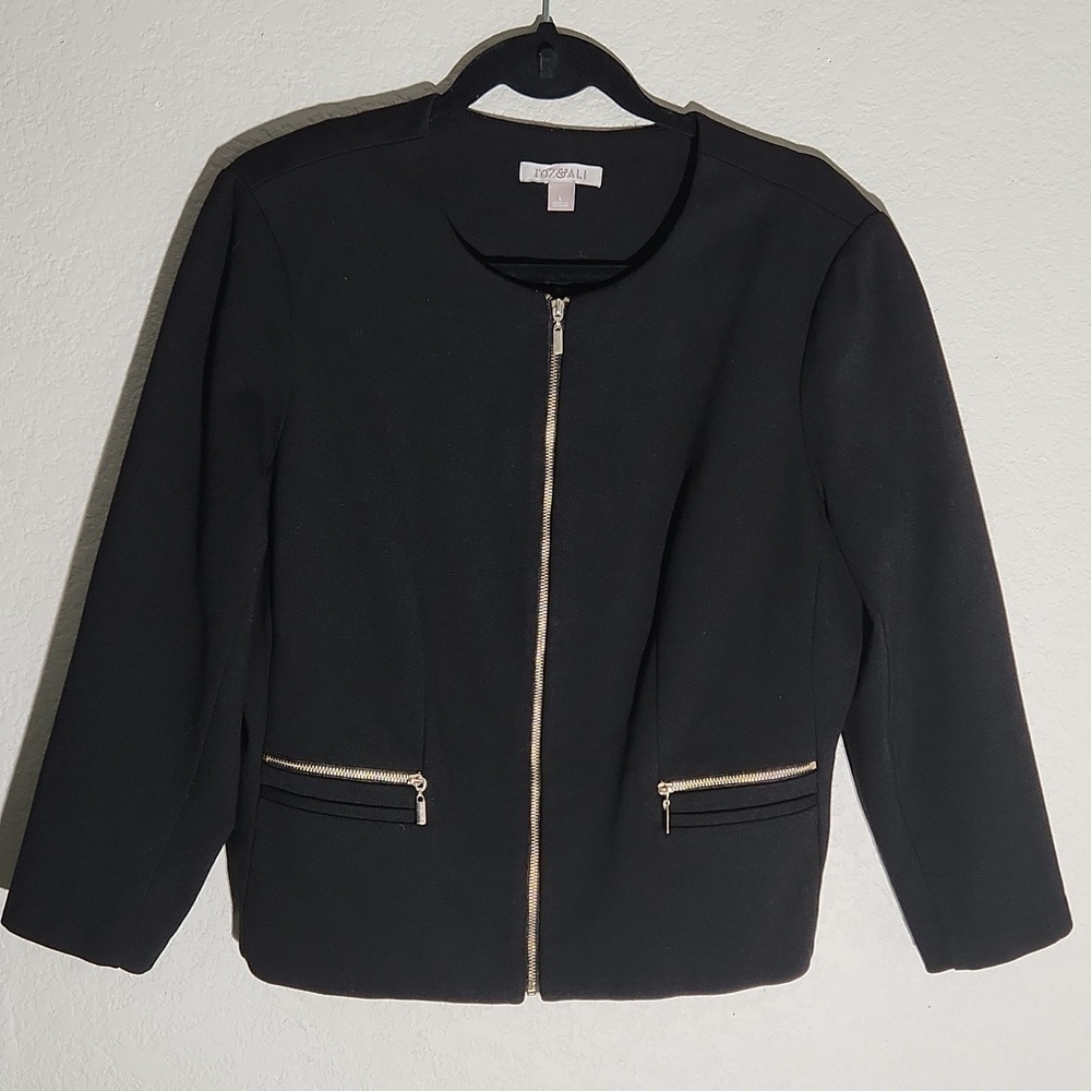 Roz & Ali Womens Jacket Size L Black Gold Tone Accent